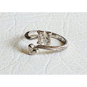 Vintage Sterling Silver Initial Ring Letter N Adjustable Signed NV 2.38g